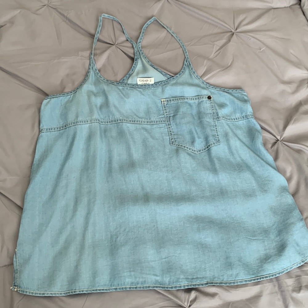 Forever 21 Chambray Racerback Tank Top M